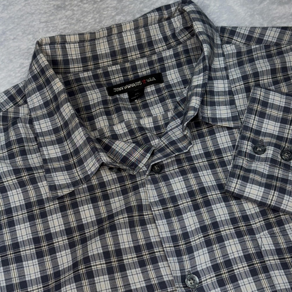 John Varvatos Button Down Mens XL Grey Plaid Star USA Long Sleeve Shirt